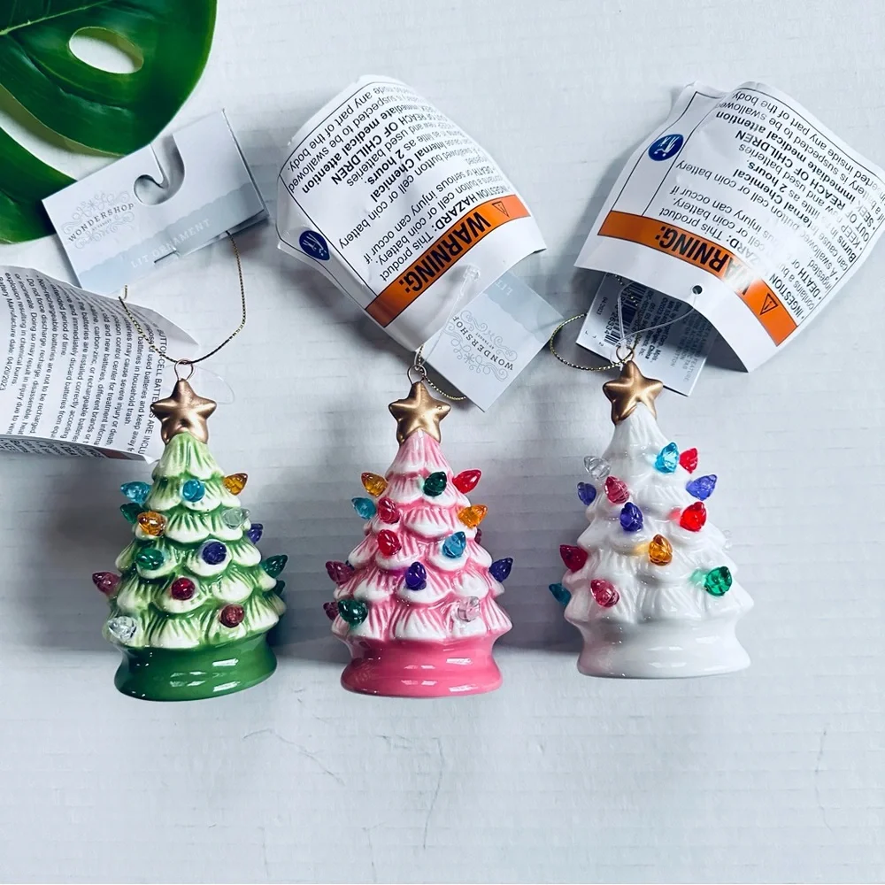 Target Wondershop Lit Retro Christmas Tree Ceramic Ornaments, White, Pin…